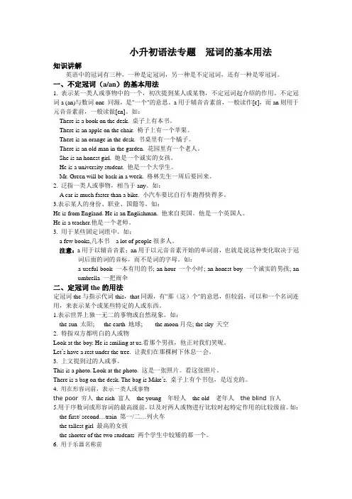 小升初语法专题  冠词的基本用法