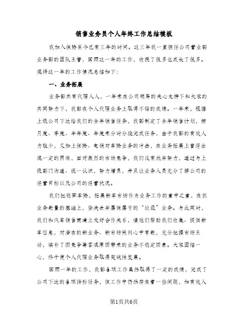 销售业务员个人年终工作总结模板（3篇）