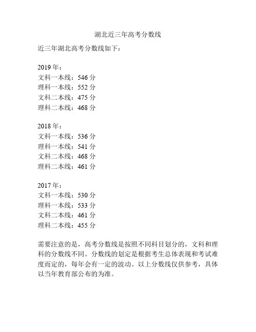 湖北近三年高考分数线
