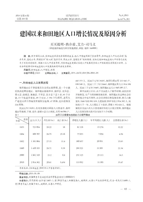 建国以来和田地区人口增长情况及原因分析