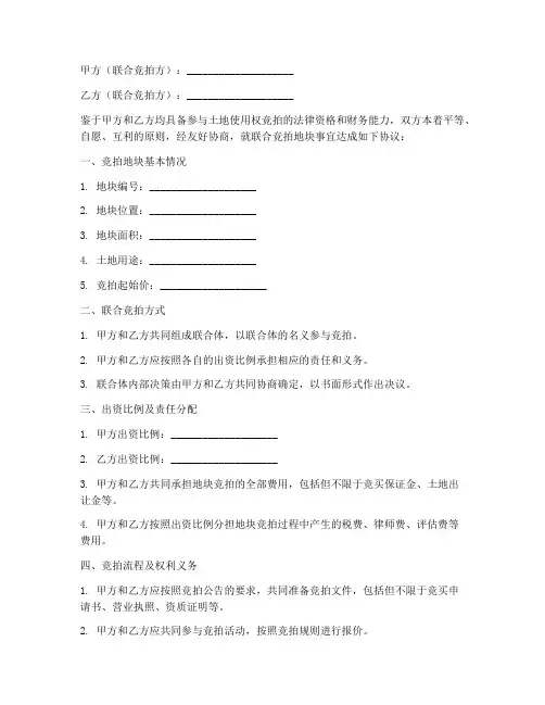 联合竞拍地块合作协议模板