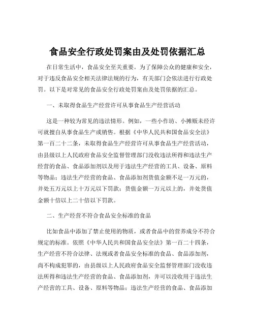 食品安全行政处罚案由及处罚依据汇总
