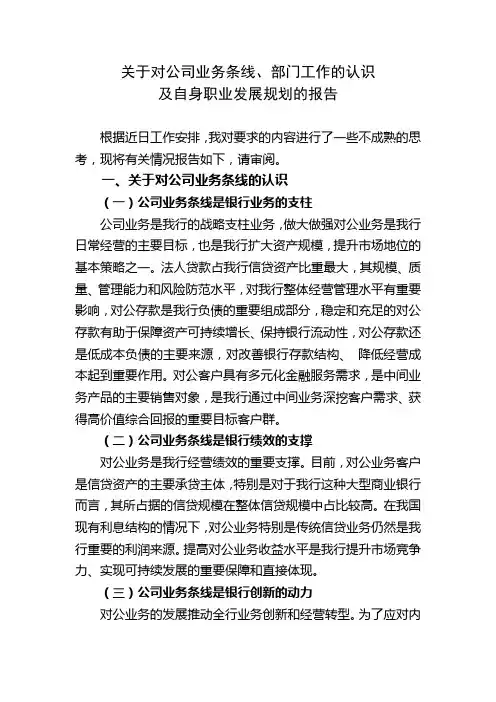 关于对公司业务条线、部门工作的认识