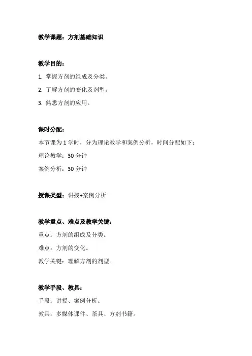 中医护理第六章《方药基础知识》第二节《方剂基础知识》