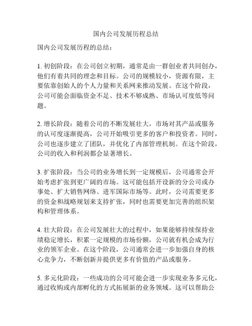 国内公司发展历程总结