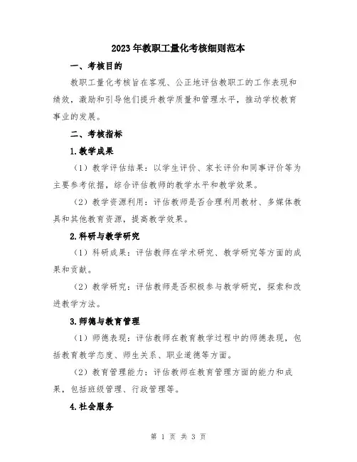 2023年教职工量化考核细则范本