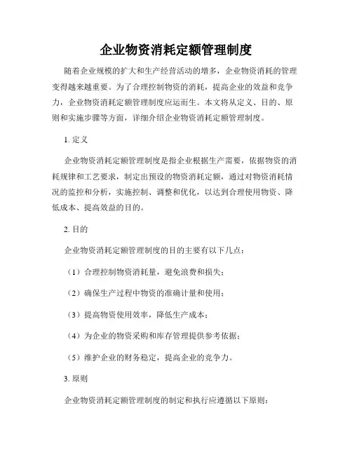 企业物资消耗定额管理制度
