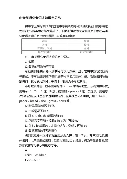 中考英语必考语法知识点总结