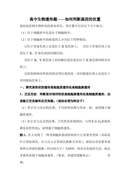 高中生物遗传题——如何判断基因的位置