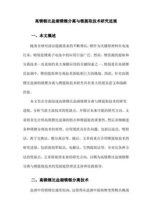 高镁锂比盐湖镁锂分离与锂提取技术研究进展