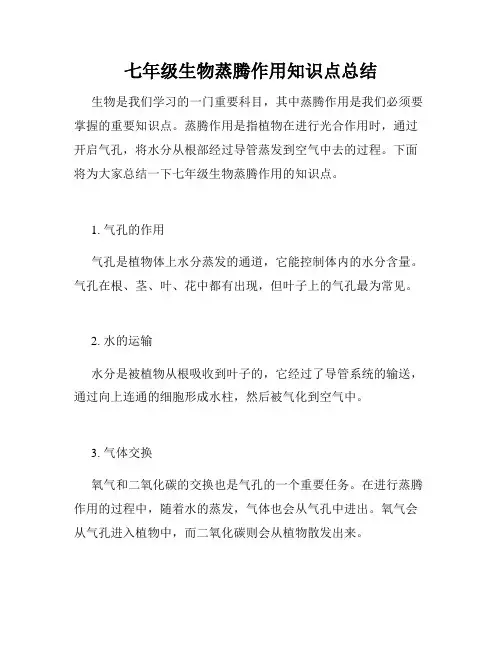 七年级生物蒸腾作用知识点总结