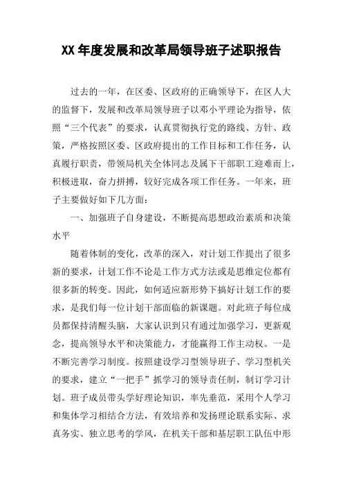 XX年度发展和改革局领导班子述职报告