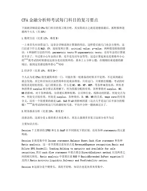 CFA金融分析师考试每门科目的复习要点
