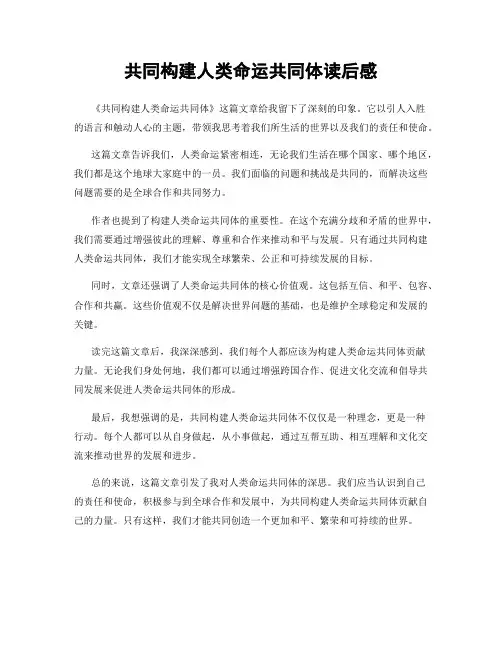 共同构建人类命运共同体读后感
