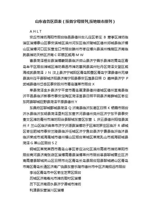 山东省各区县表（按首字母排列,按地级市排列）