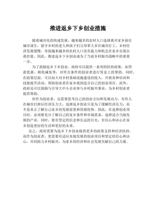 推进返乡下乡创业措施