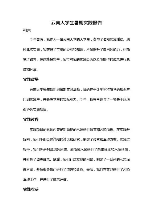 云南大学生暑期实践报告