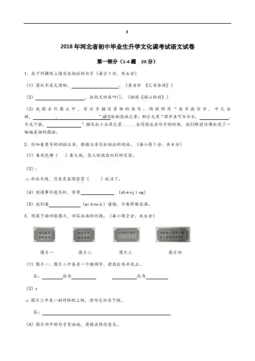 2018河北省中考语文试题及答案