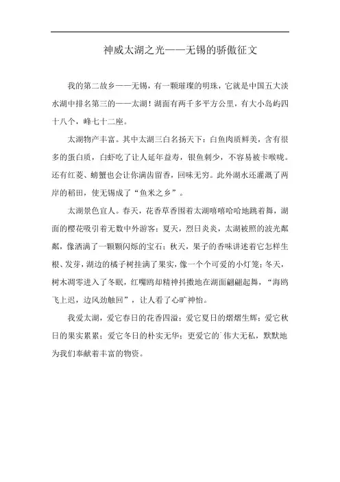 神威太湖之光——无锡的骄傲征文