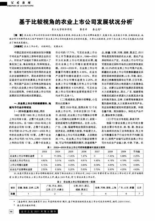 基于比较视角的农业上市公司发展状况分析