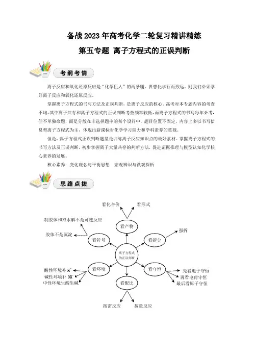 05离子方程式的正误判断(精讲)-备战2023年高考化学二轮复习精讲精练(基础题)