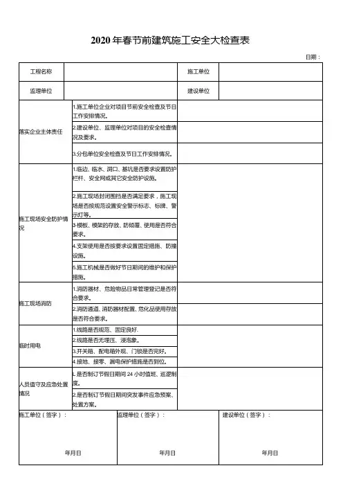 春节前建筑施工安全大检查表