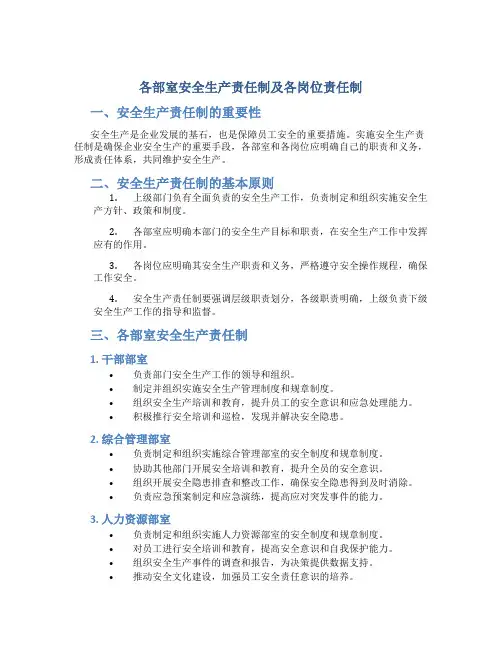各部室安全生产责任制及各岗位责任制