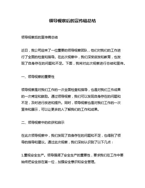领导视察后的宣传稿总结