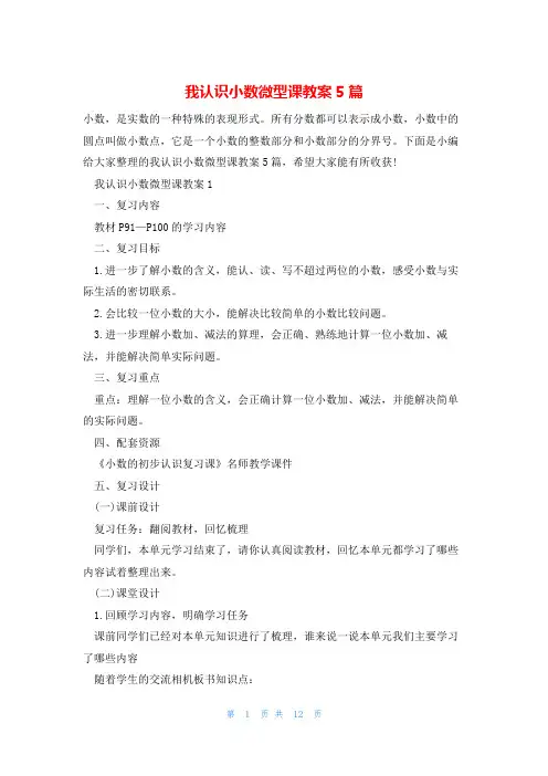 我认识小数微型课教案5篇