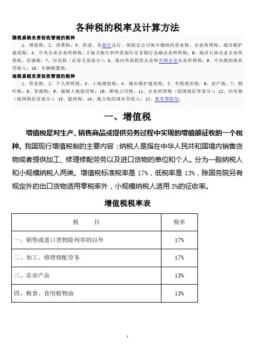 各种税率及计算方法.