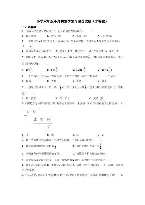 小学六年级小升初数学复习综合试题(含答案)