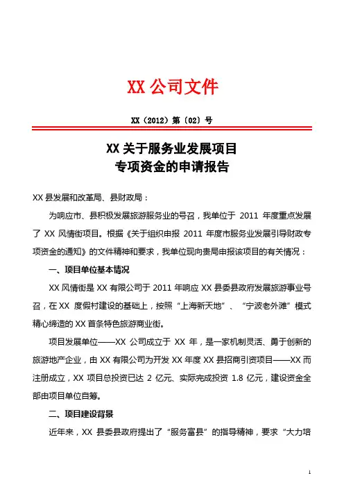服务业发展项目专项资金的申请报告