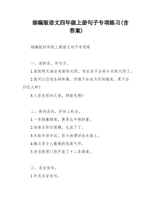 部编版语文四年级上册句子专项练习(含答案)
