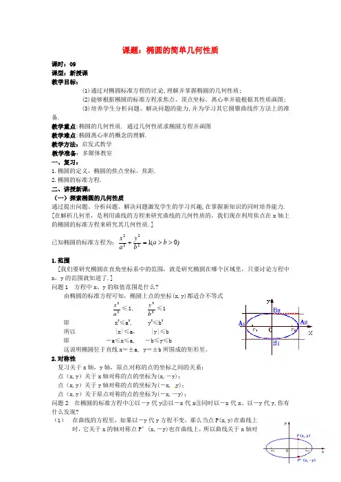 吉林省东北师范大学附属中学高中数学 2.1椭圆的简单几何性质(1)教案 文 新人教版选修11