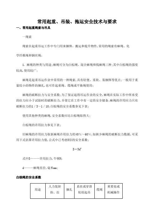 常用起重吊装拖运安全技术与要求