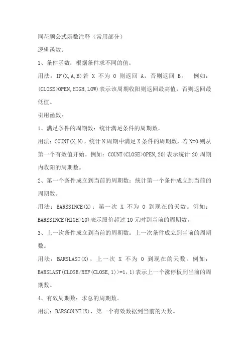同花顺公式函数应用大全