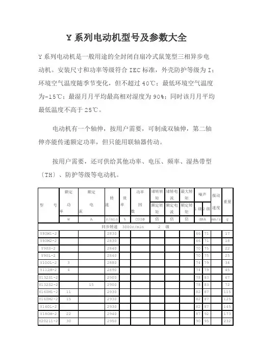 机电一体化技术专业《Y系列电动机型号及参数大全》