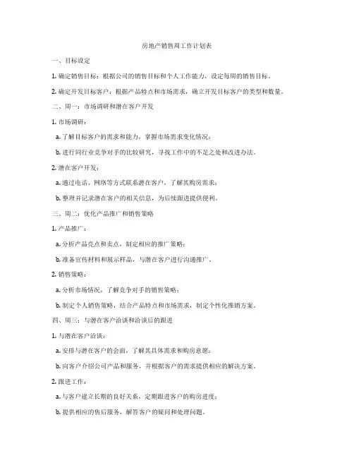 房地产销售周工作计划表