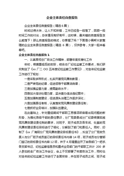 企业主体责任自查报告（精选6篇）