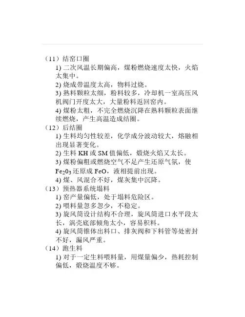 预分解窑操作中常见的问题及原因二