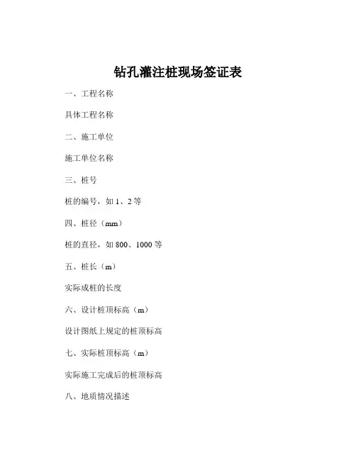 钻孔灌注桩现场签证表