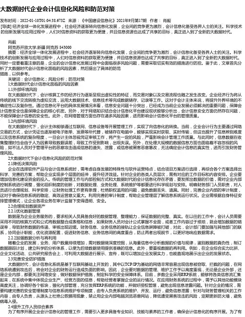 大数据时代企业会计信息化风险和防范对策