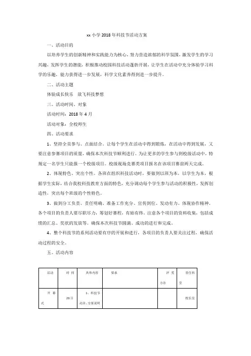xx小学2018年科技节活动方案