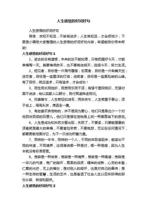 人生感悟的好词好句