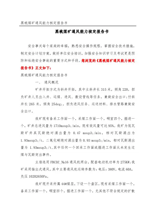 黑桃煤矿通风能力核定报告书