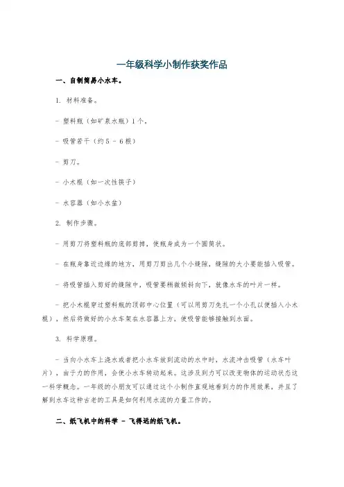 一年级科学小制作获奖作品