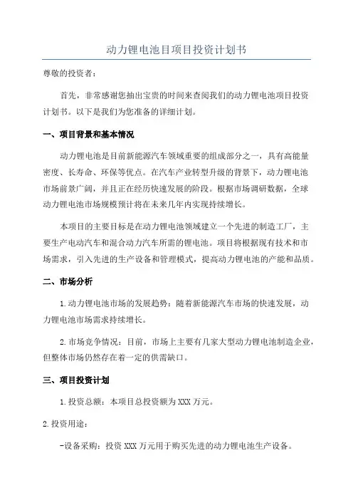 动力锂电池目项目投资计划书