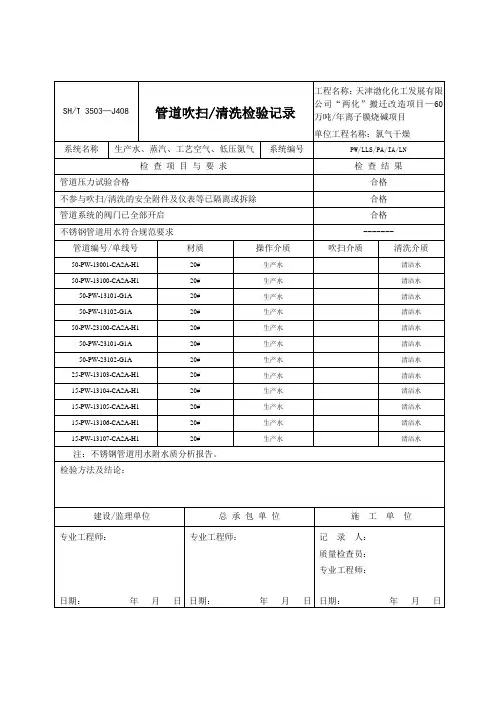 管道吹扫清洗记录
