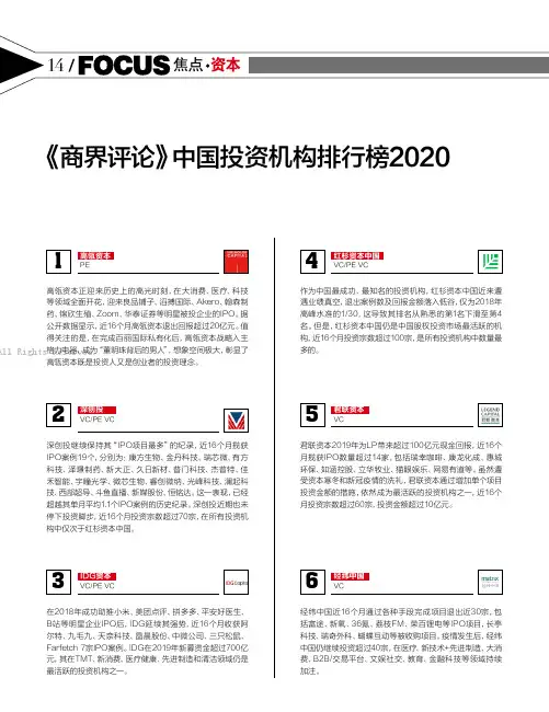 中国投资机构排行榜2020