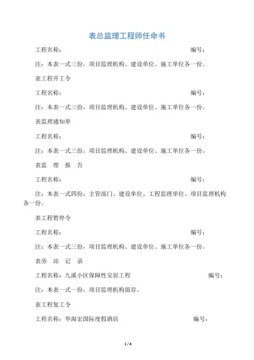 总监理工程师任命书(最新表格)
